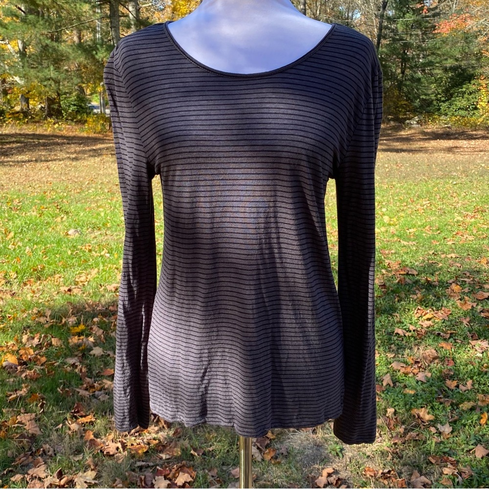 VELVET GRAHAM & SPENCER TOP TEE LONG SLEEVE GRAY BLACK STRIPE SCOOP NECK Size S